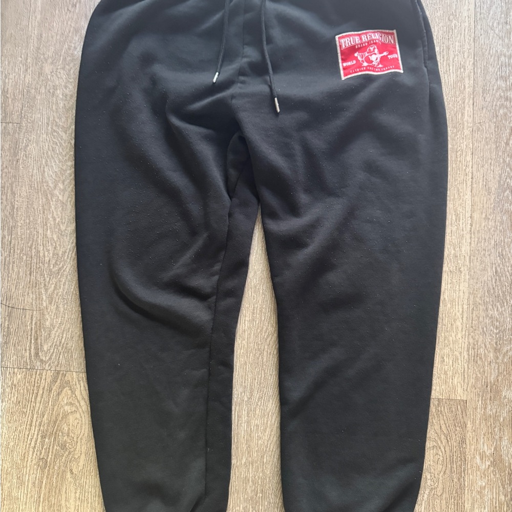 True Religion Men's Black Joggers with Red Patch